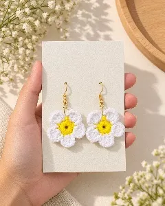 Crochet Earrings - White Flowers
