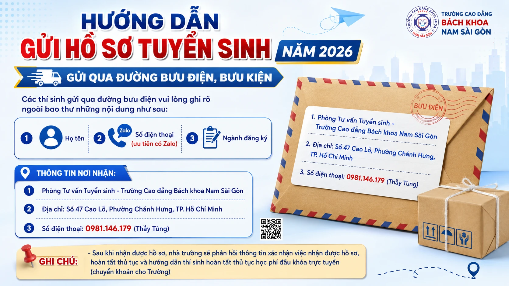 Hướng dẫn gửi hồ sơ tuyển sinh, nộp hồ sơ qua bưu điện