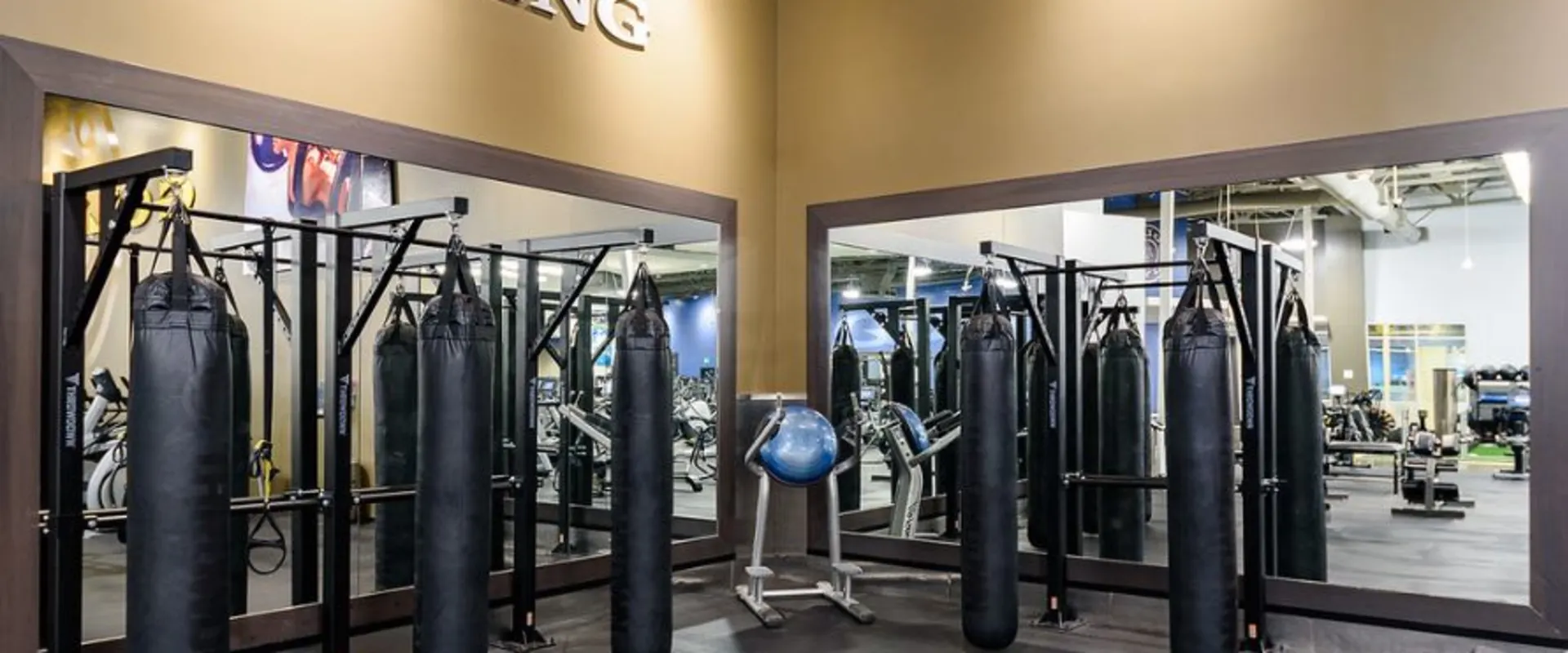 Gold's Gym in Fullerton, CA with heavy boxing bags