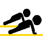 Icon of two persons in a staggered formation with mats underneath them, symbolizing group exercise or fitness classes.