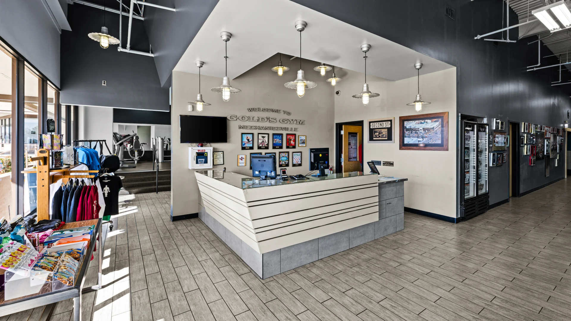 Gold’s Gym front desk and retail area.