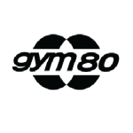 Logo featuring the text 'gym80' in bold black font with a geometric symbol in the background, representing the Gym80 brand or specialized fitness equipment.