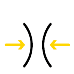 Icon depicting two curved black lines with yellow arrows pointing inward from both sides, symbolizing compression therapy or pressure-based recovery services.
