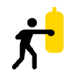 Icon depicting a yellow punching bag with a black strap at the top, hanging vertically. The design suggests boxing-related activities or amenities.