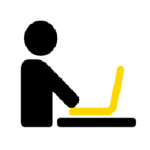 Icon representing a workspace, featuring a black desk and chair with a yellow seat, symbolizing a coworking space or office amenities.