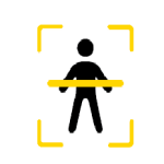 Icon of a person with a yellow horizontal bar across the midsection, surrounded by yellow corner brackets, symbolizing an InBody scan or body composition analysis.