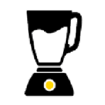 Icon of a black blender with a yellow button, partially filled with a white liquid, symbolizing a smoothie bar or beverage station.