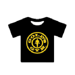 Icon of a black T-shirt featuring the Gold's Gym logo in yellow, symbolizing a pro shop or retail store offering gym apparel and merchandise.