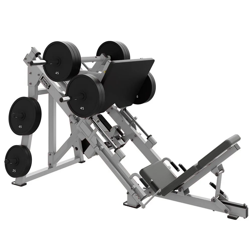 The image shows a weight training machine with various weight plates and adjustable settings, designed for strength and muscle building exercises.