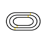 Icon of an oval running track with multiple lanes and yellow markers, symbolizing an indoor or outdoor running track facility.