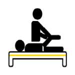 Icon of a person lying on a flat surface with a table underneath, symbolizing physical therapy or rehabilitation services.