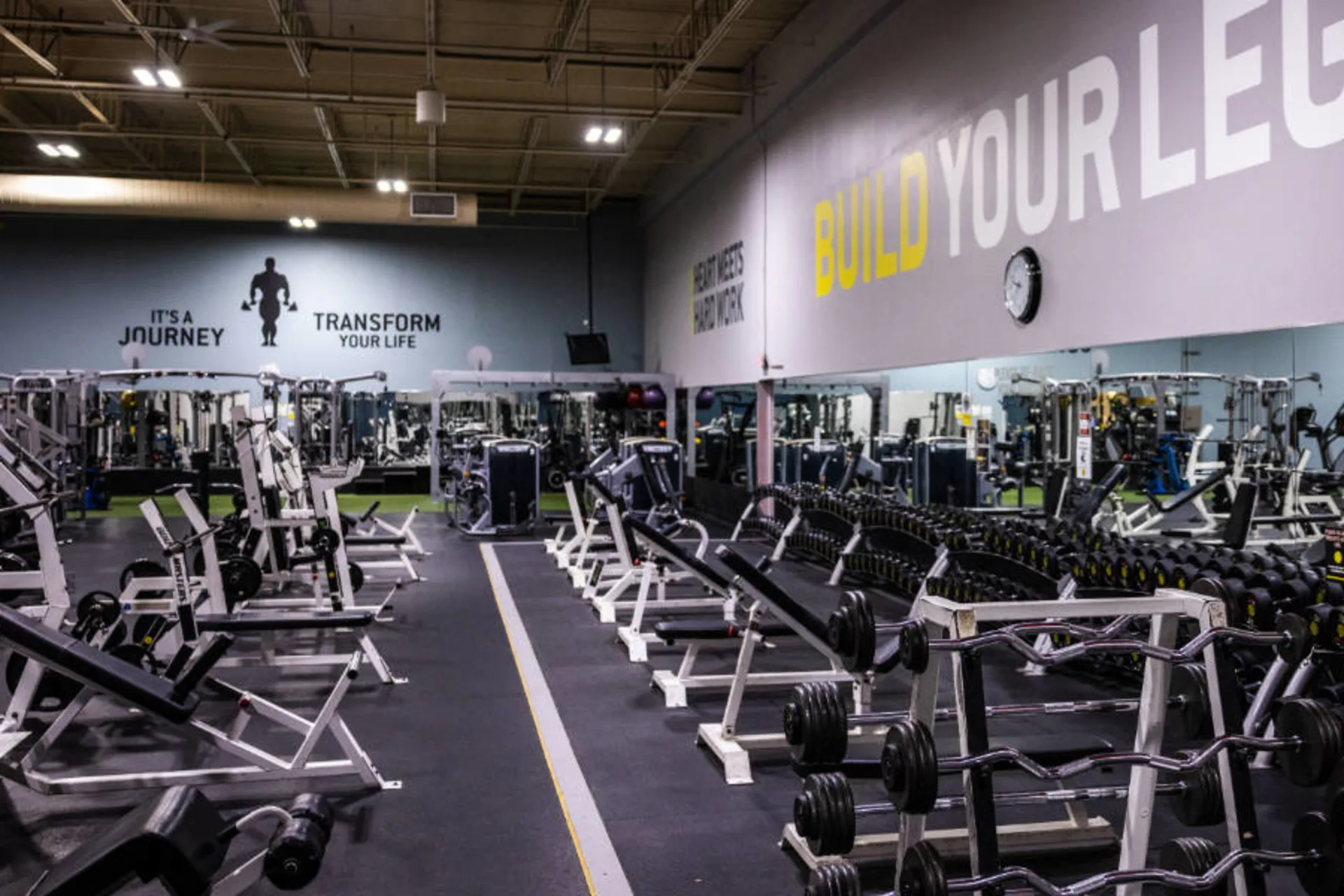 Gold's Gym members training together in a strength-focused group workout