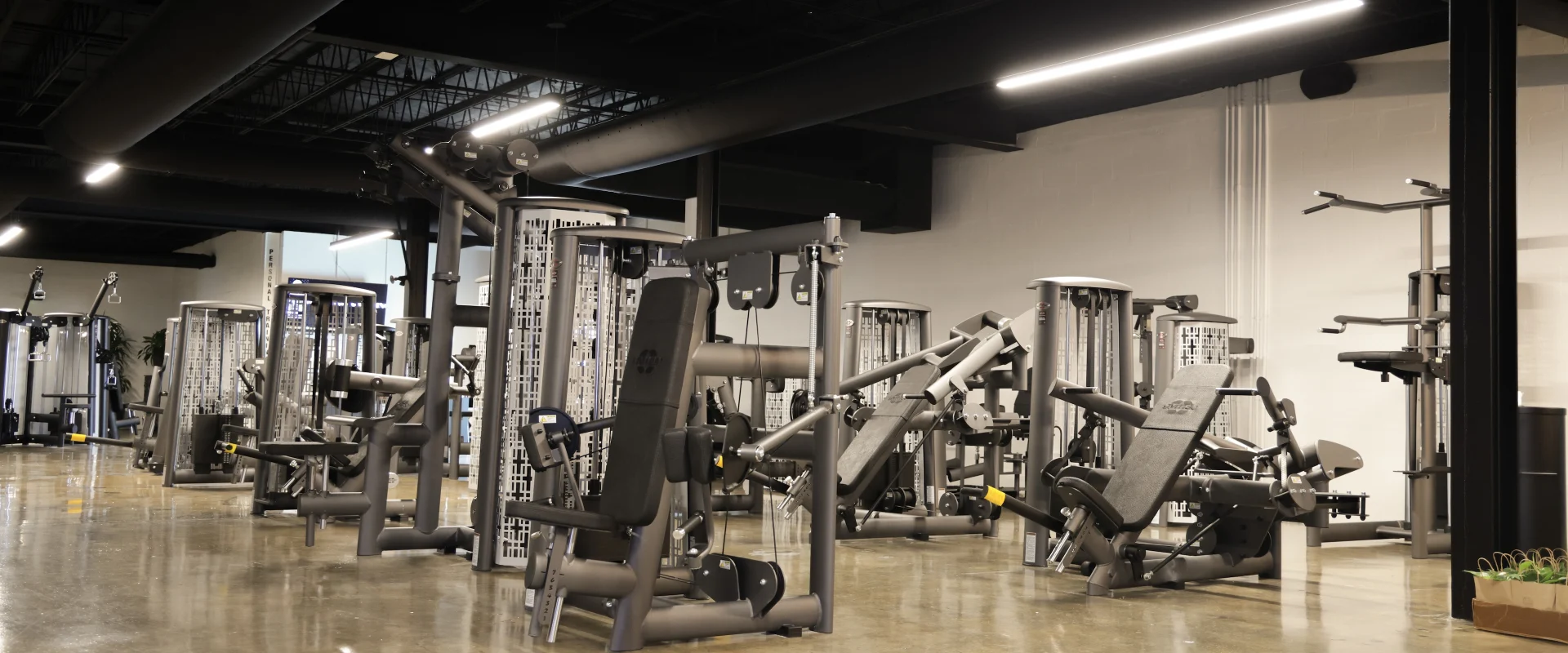 Selectorized strength equipment at Gold’s Gym (Gas Worx) arranged across the workout floor.