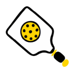 Illustration of a pickleball paddle with a yellow ball featuring black dots, representing the sport of pickleball.