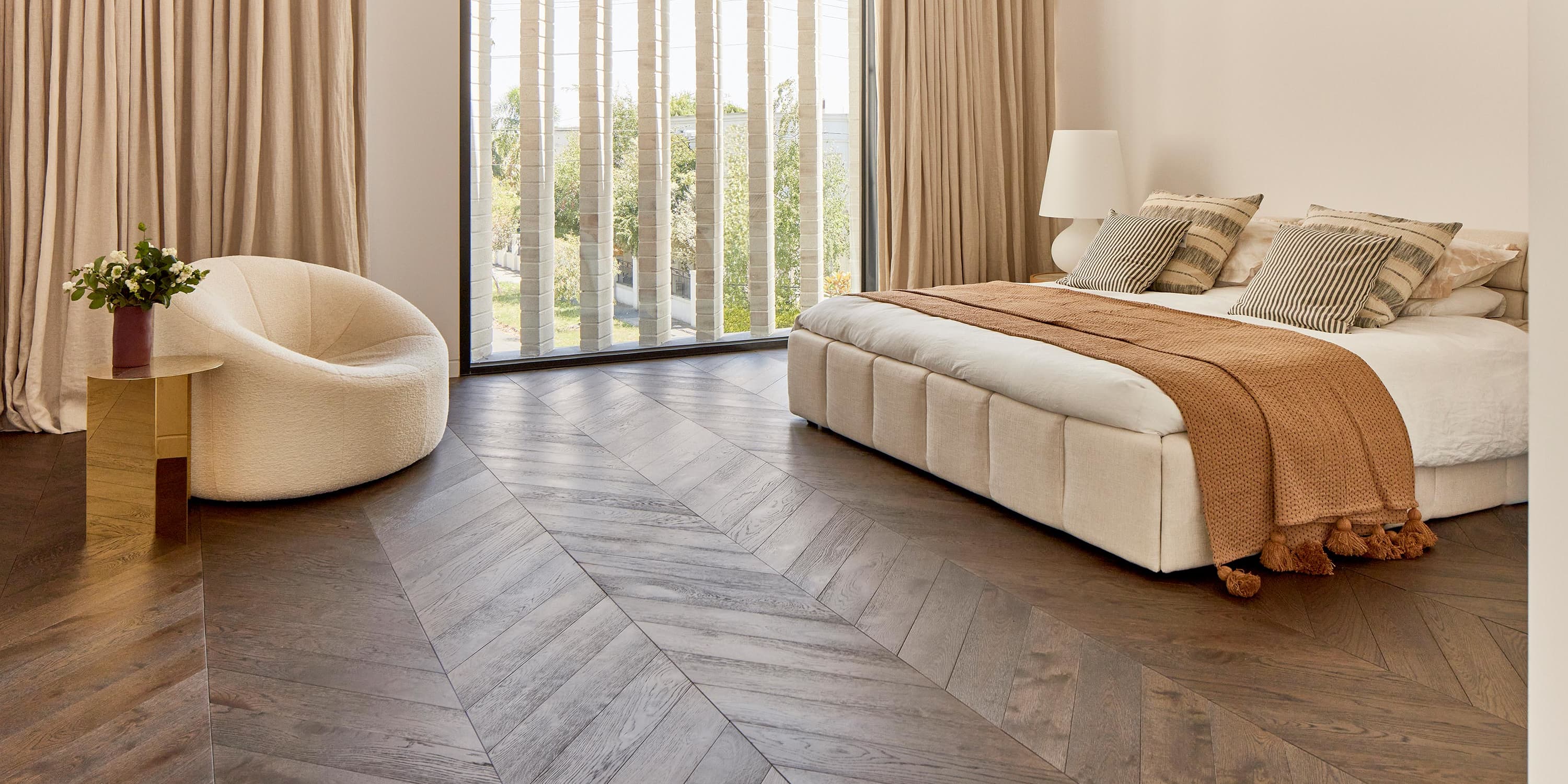 Corsica Oak Chevron in Bedroom.