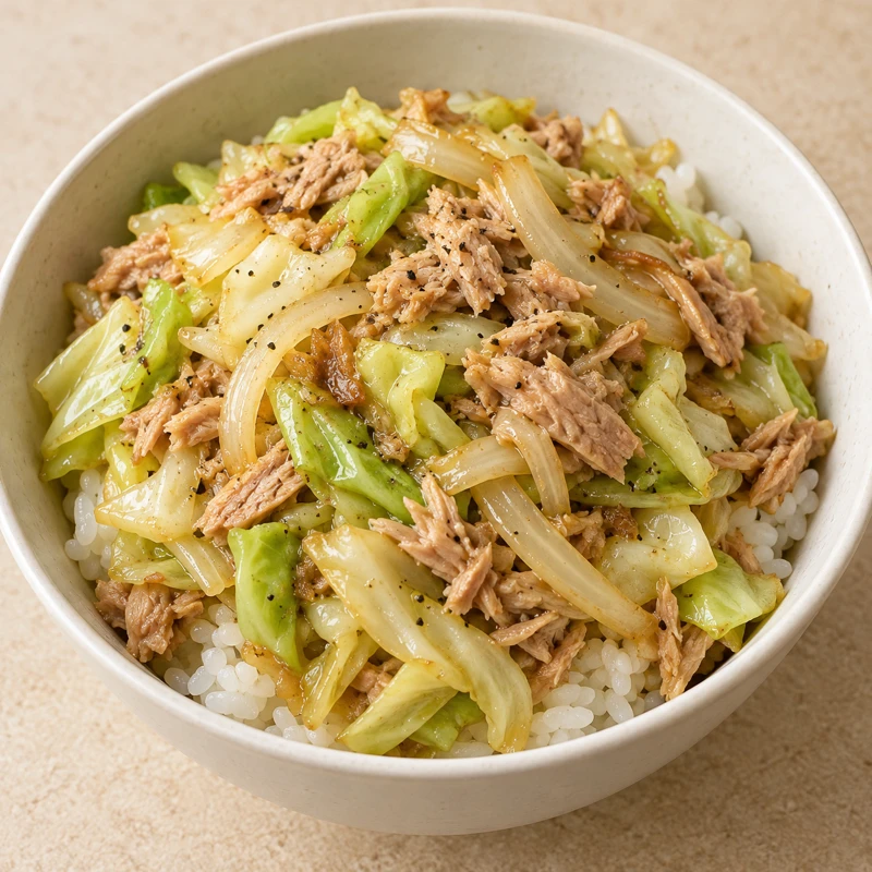 Cabbage and Tuna Rice Bowl serving suggestion