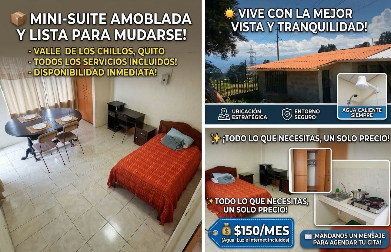 Mini departamento amoblado en arriendo en Puente 5, Valle de los Chillos