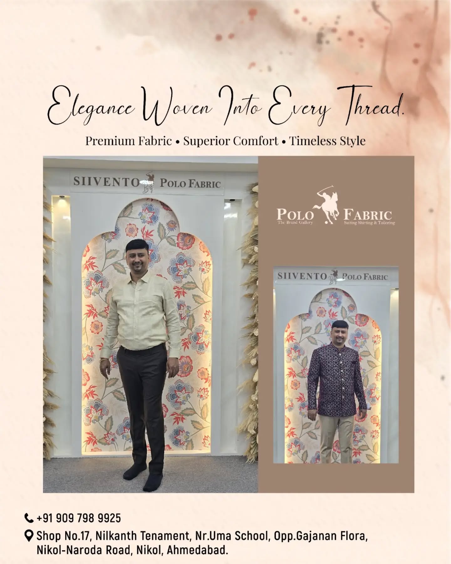 Layered cotton and linen menswear fabric in ivory and bronze tones