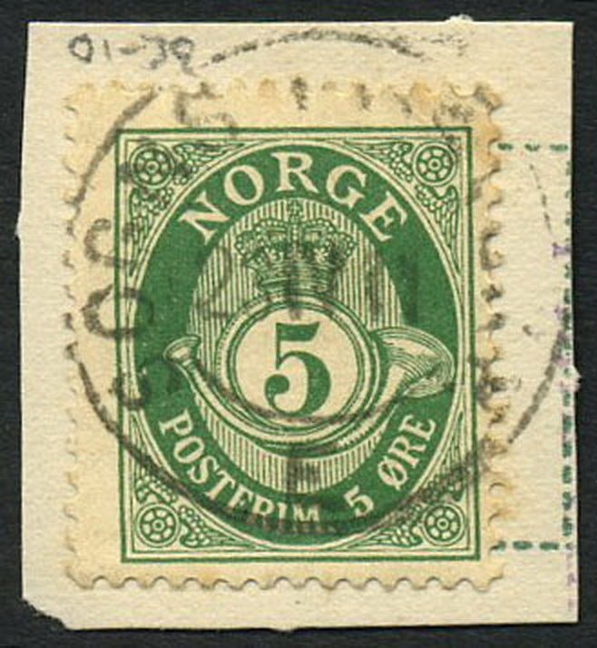 Norway used: NK 0099. SOGNS POSTEXP. E 23.IV.1911. Beautiful canc.  5 øre posth