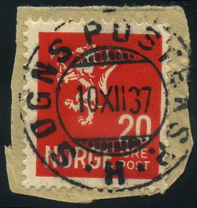 Norway used: NK 0145. SOGNS POSTEKSP. *H* 10.XII.1937.  Beautifull upright full