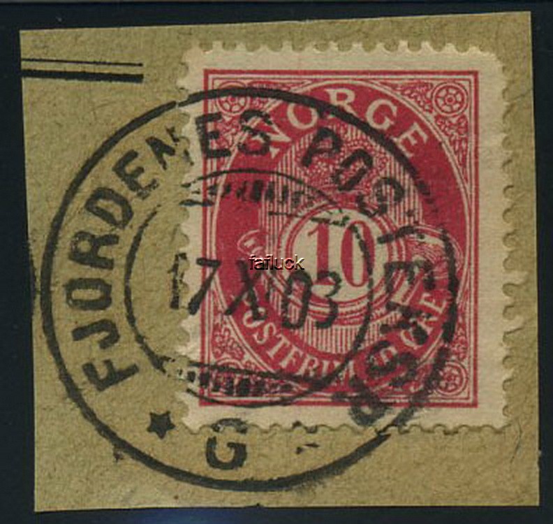 NK 0077 IIX. FJORDENES POSTEKSP. *G* (T.P.O.)  Nice upright canc.  on piece wit