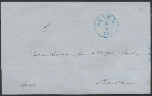 Norway prestamp 11: 39. SKIEN 1853.03.08 (blue)
