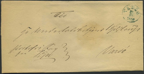 Norway prestamp 11: 46. VADSØ 1854.10.29 (bluish green)