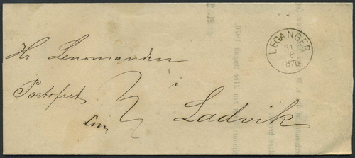 Norway old covers 14: LEGANGER 1876.08.31, Official.