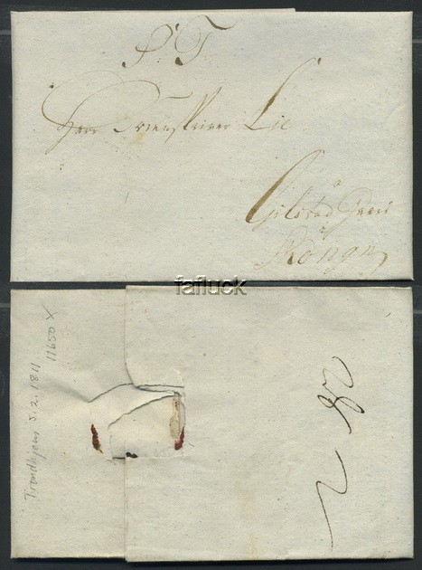 Norway old covers 04: Trondhjem 1811.02.05, 2 lybsk skill.