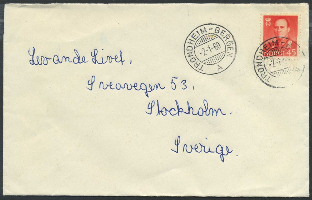 Norway ship mail: 04I 07. TRONDHEIM-BERGEN A 1960.01.02