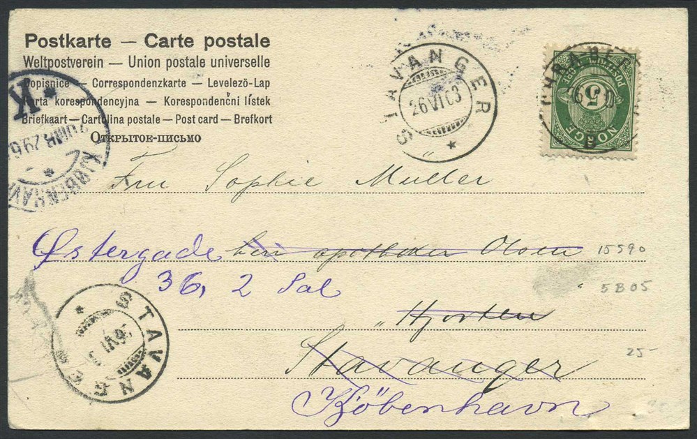 Norway ship mail: 05B 05 CHR.A-BERGEN B 1903.06.26
