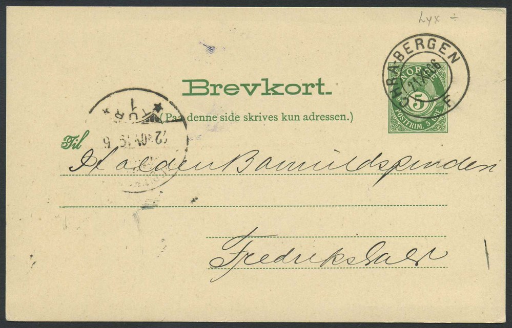 Norway ship mail: 05B 09 CHR.A-BERGEN F 1906.11.21