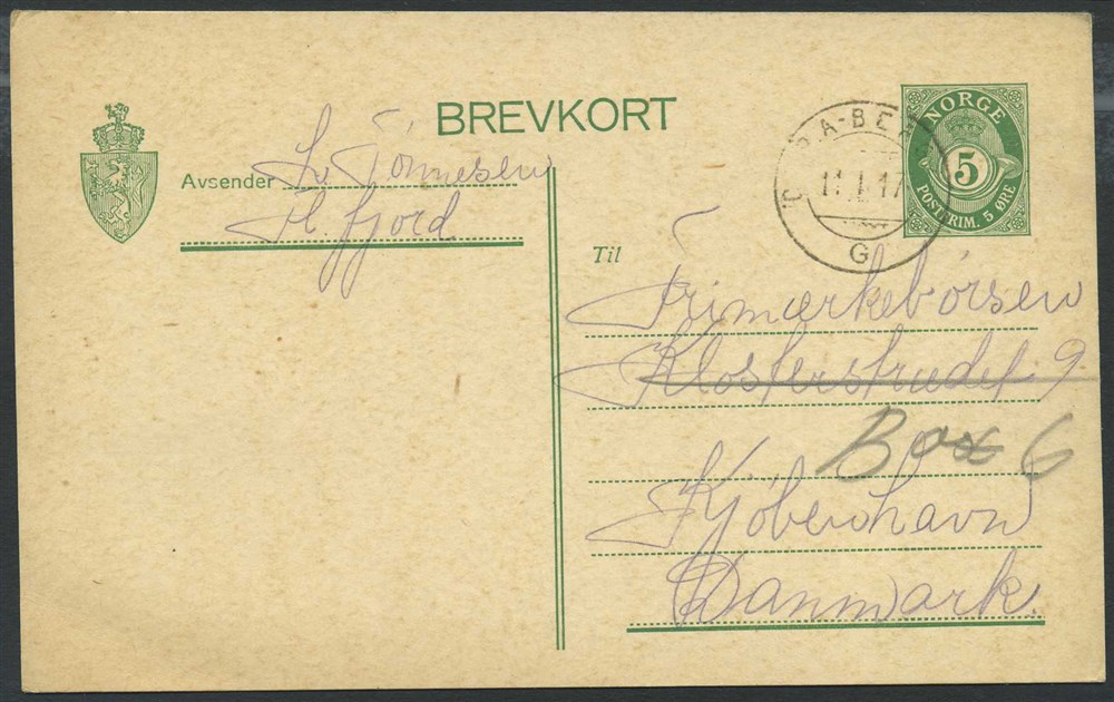 Norway ship mail: 05B 10 CHR.A-BERGEN G 1917.01.11