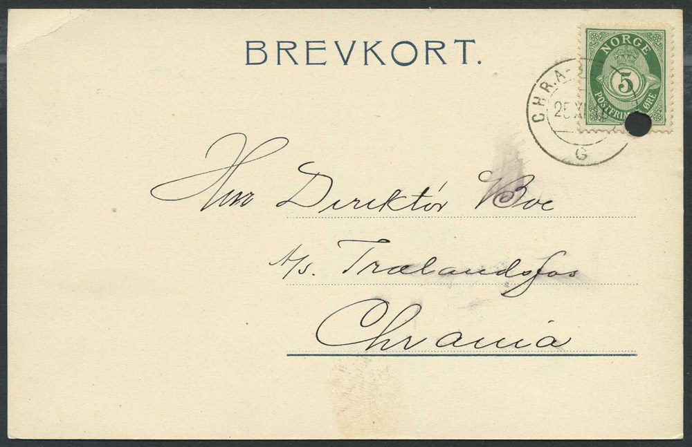 Norway ship mail: 05B 10 CHR.A-BERGEN G 1910.10.25