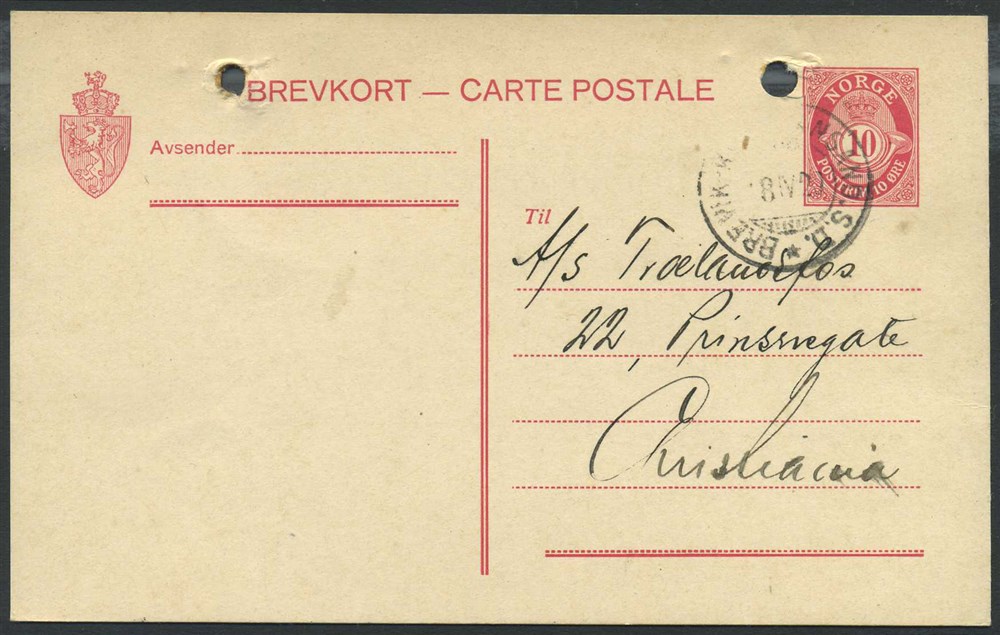 Norway ship mail: 05D 04 BREVIK-KR.SAND.S D 1920.04.08