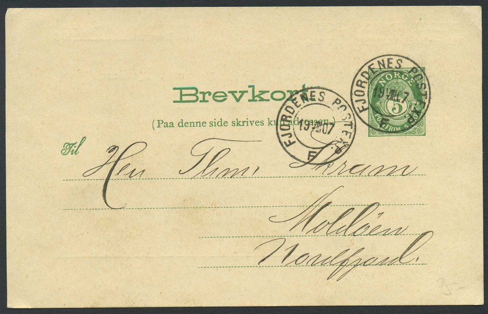 Norway ship mail: 11B 11. FJORDENES POSTEXP. F 1907.08.