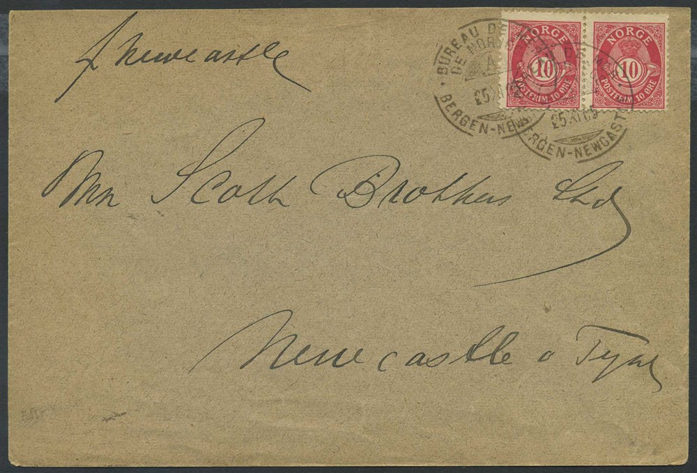 Norway ship mail: 15B 01. BERGEN-NEWCASTLE A 1905.11.25