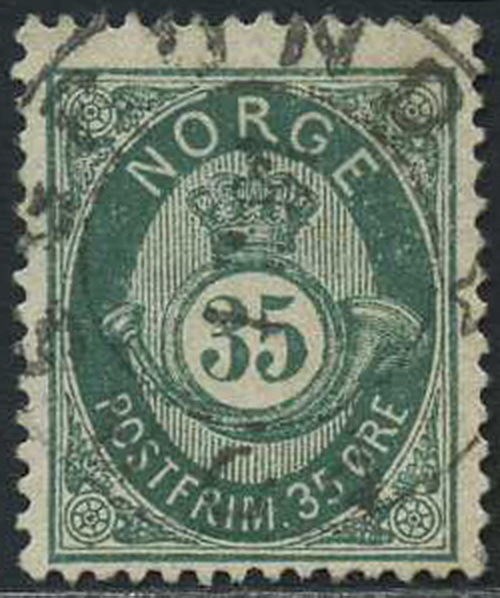 NK 0029b. PORSGRUND 1881.02.07.  Sideways canc. VF.