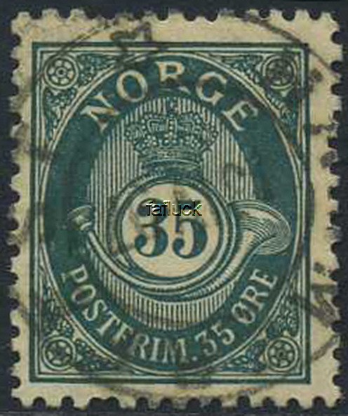 NK 0071. Inverted HAMMERFEST 1907.04.13. 35 øre rough Central printing. Perf.va