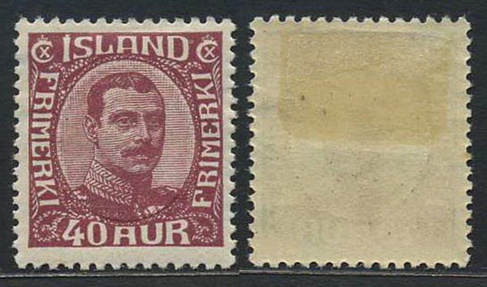 Iceland stamps: 0139. * 40 aur Christian X 1920-22. Large hinge remain. (F 400)