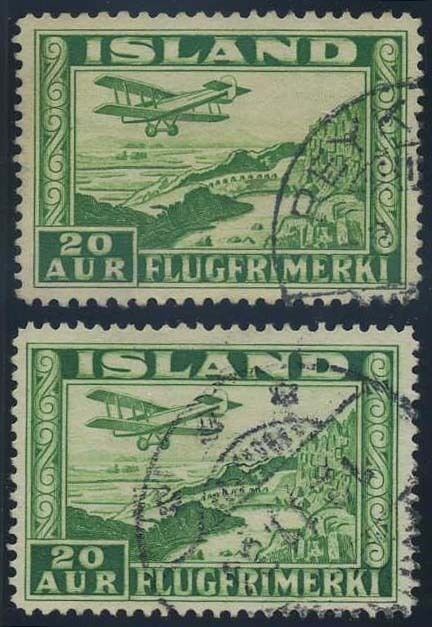 Iceland stamps: 0205 C1,C2. 20 aur Airmail 1934,