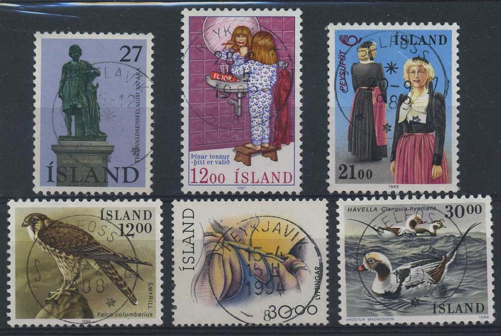 Iceland stamps:. Lot 6 stamps with superb cancellations