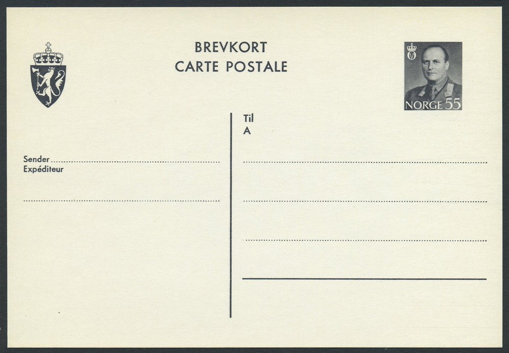 Norway stationaries: BK 127b. * 55 ø single card 1959. Unused. Vf.