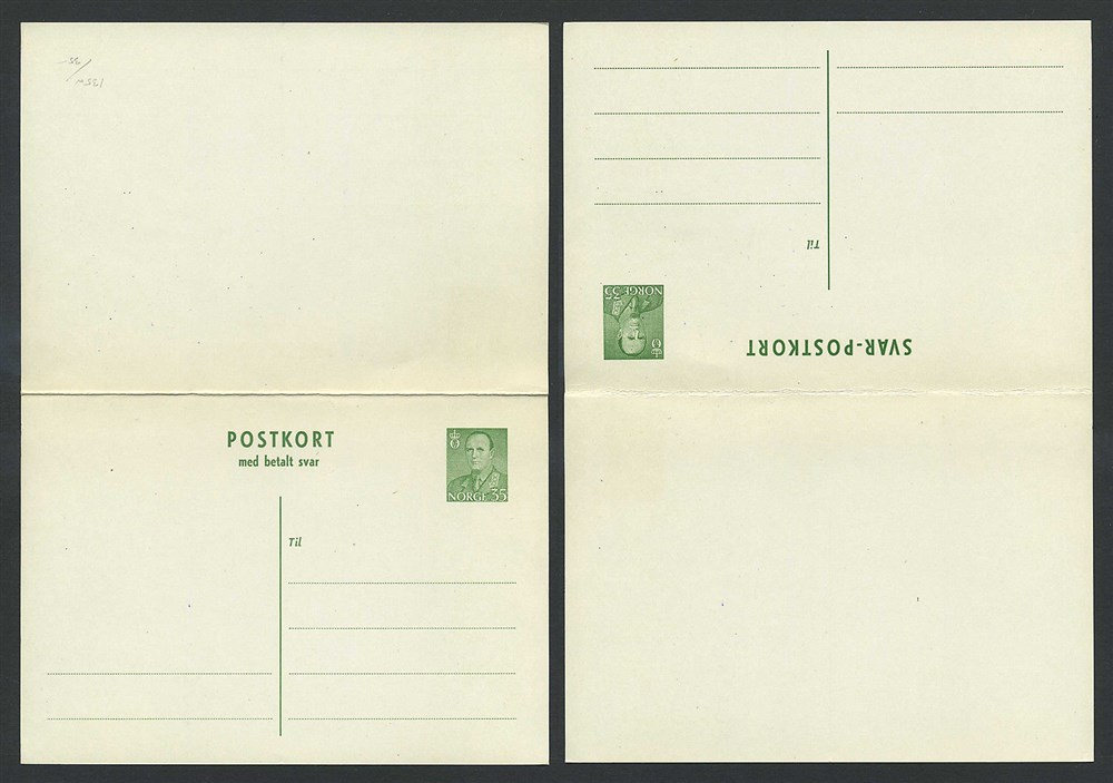 Norway stationaries: BK 135a. * 35+35 ø double card 1962. Unused. Vf.