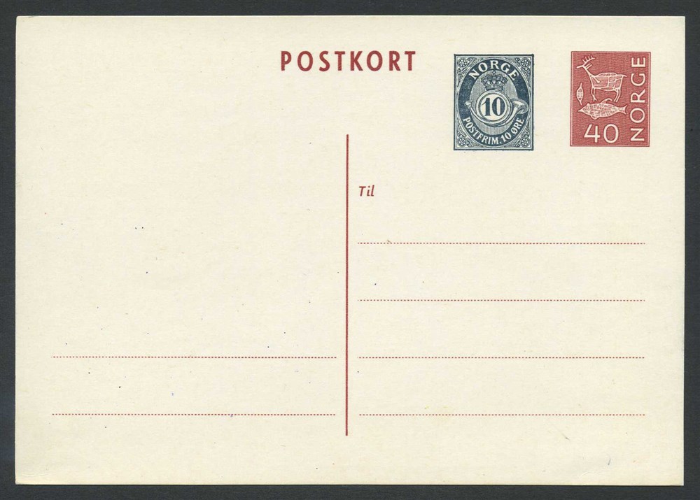 Norway stationaries: BK 140. * 40+10 ø single card 1968. Unused. Vf.