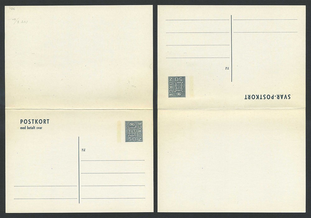 Norway stationaries: BK 145 I. * 50+50 ø double card 1968. Unused. Vf.