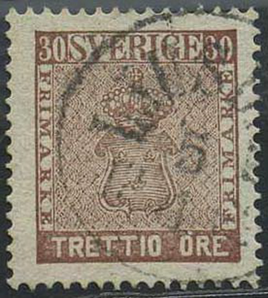 Sweden stamps: 0011f. 30 ö light brown 1871-72.