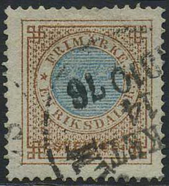 Sweden stamps: 0027d. 1 RD orange-brown/blue 1875-78.