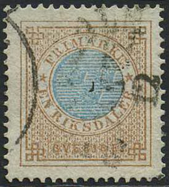 Sweden stamps: 0027d. 1 RD orange-brown/blue 1875-78
