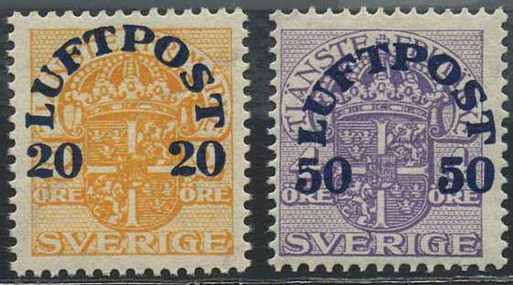 Sweden stamps: 0137-38. ** 20 and 50 ø airmail prov1920